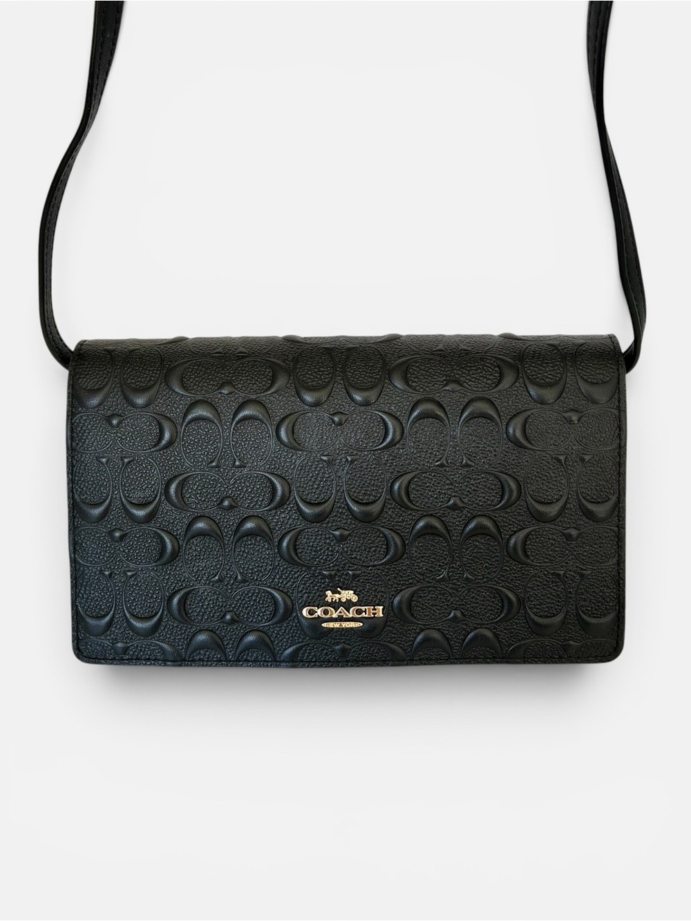 Coach Black Embossed Signature Leather Crossbody with Gold Hardware - Picture 2 of 9